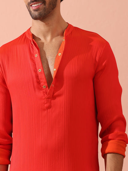 Dhiyona ST Reversible Fire and Cool Orange Red Chiffon Kurta With Snaps