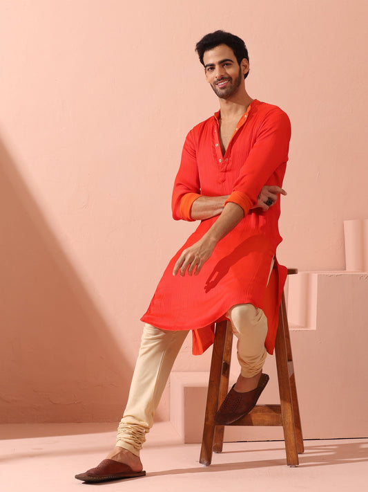 Dhiyona ST Reversible Fire and Cool Orange Red Chiffon Kurta With Snaps