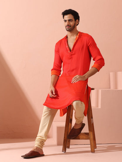 Dhiyona ST Reversible Fire and Cool Orange Red Chiffon Kurta With Snaps