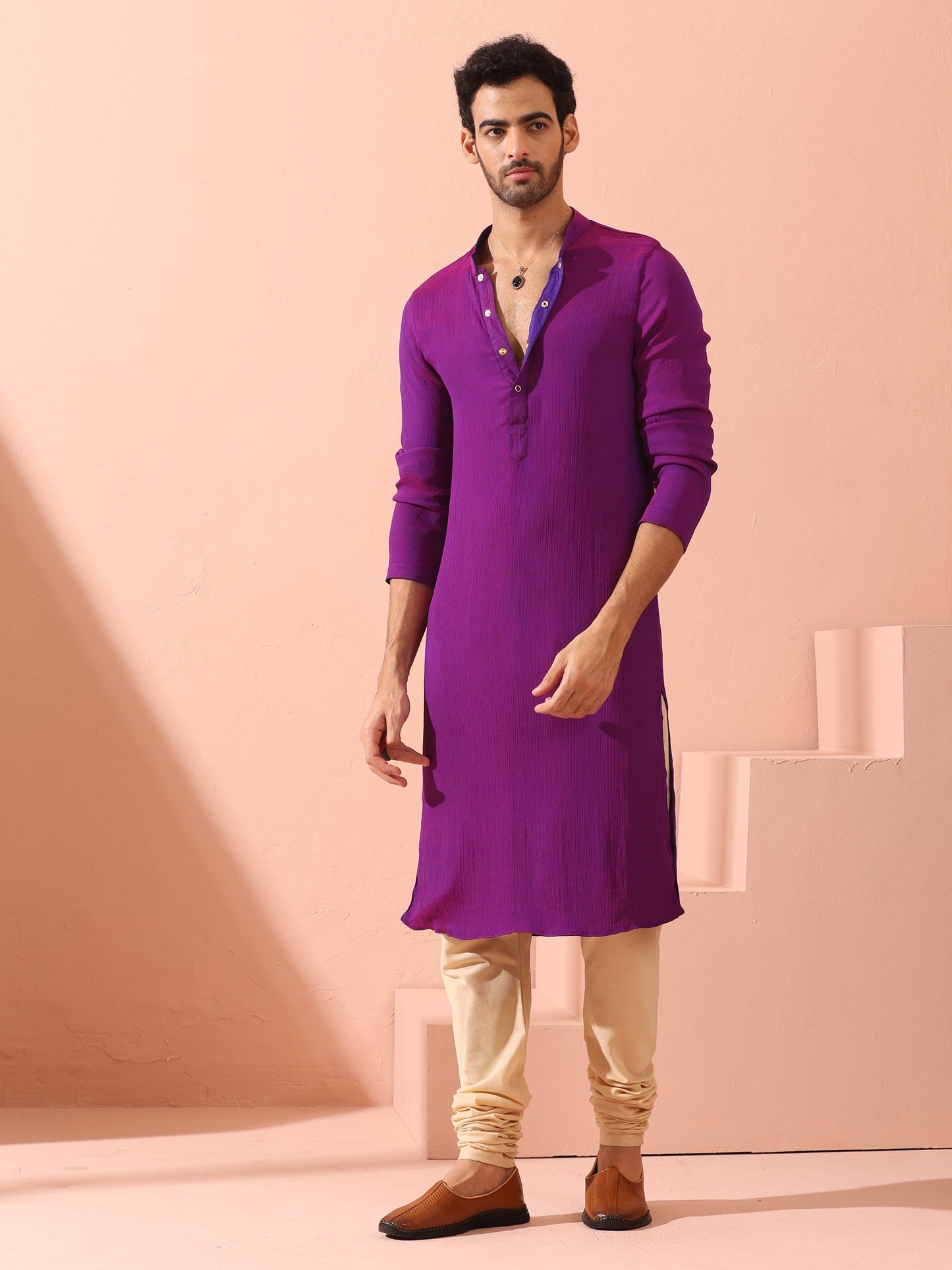 Dhiyona ST Reversible Striking Purple Plum Chiffon Kurta With Snaps
