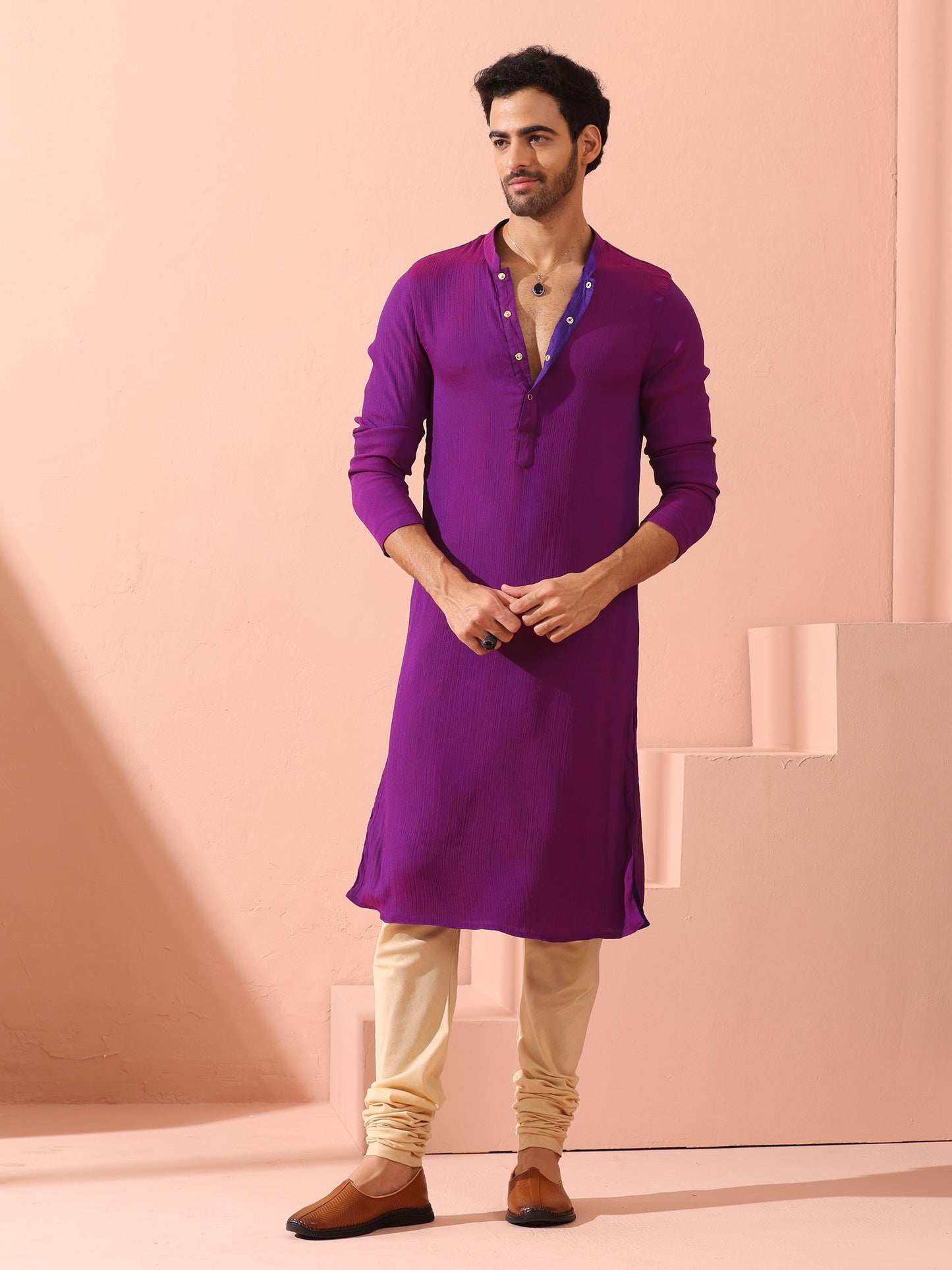 Dhiyona ST Reversible Striking Purple Plum Chiffon Kurta With Snaps