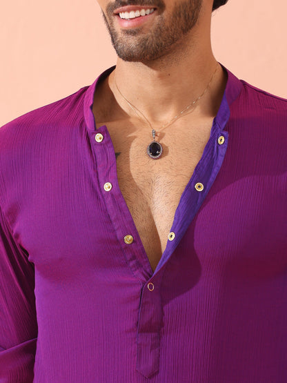 Dhiyona ST Reversible Striking Purple Plum Chiffon Kurta With Snaps