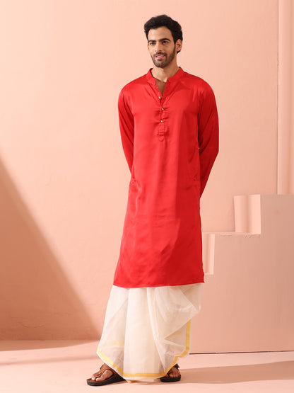 Dhiyona ST Creed Red Satin Kurta with Gold Buttons