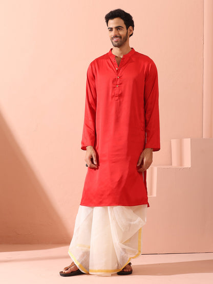 Dhiyona ST Creed Red Satin Kurta with Gold Buttons