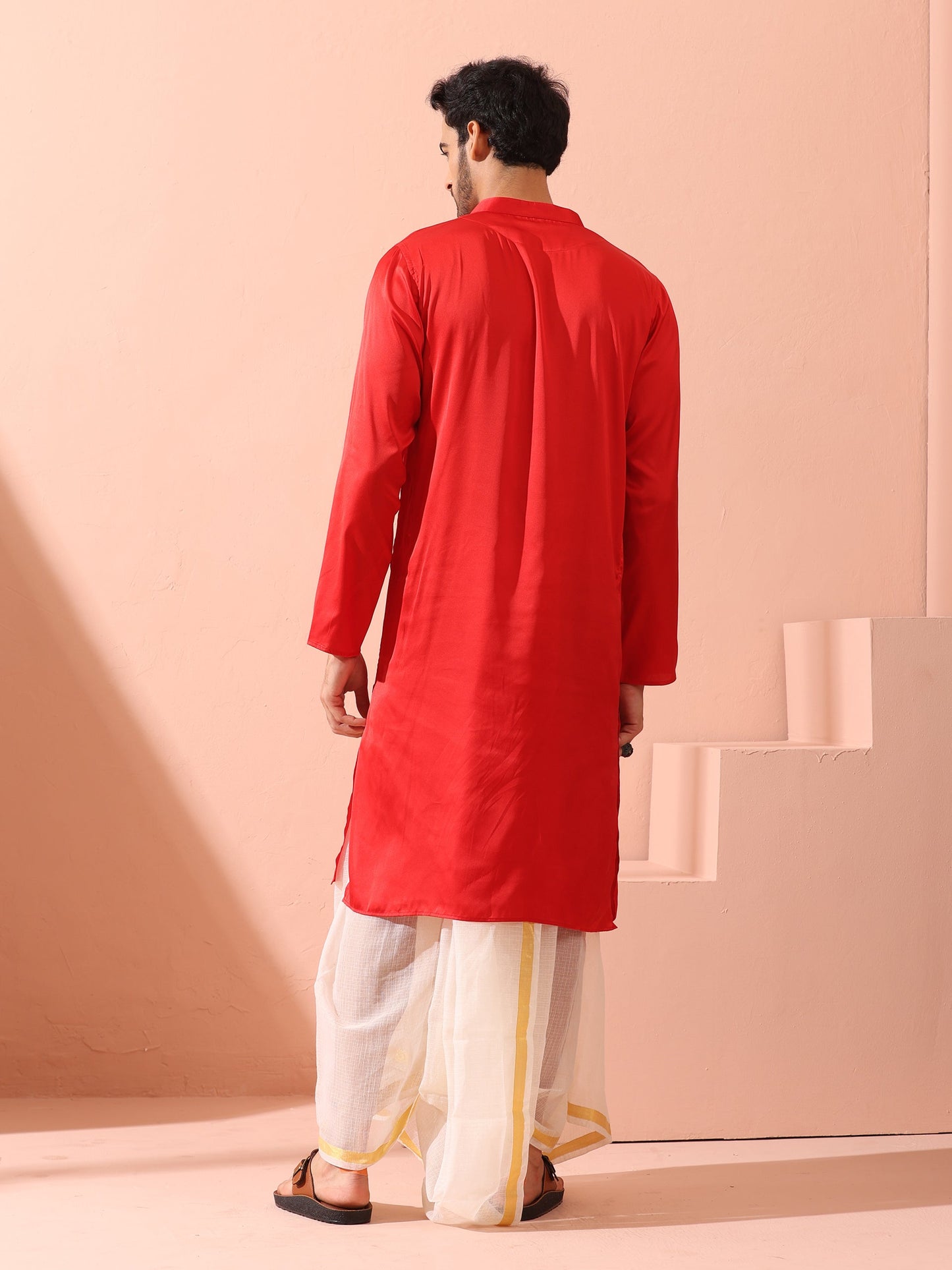 Dhiyona ST Creed Red Satin Kurta with Gold Buttons