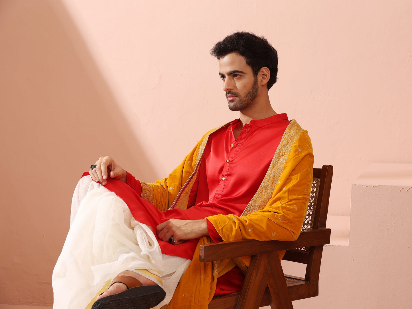 Dhiyona ST Creed Red Satin Kurta with Gold Buttons