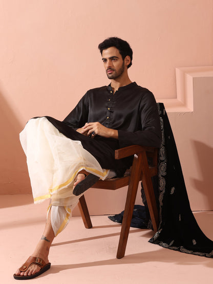 Dhiyona ST Boss Black Satin Kurta with Gold Buttons