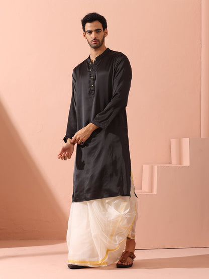 Dhiyona ST Boss Black Satin Kurta with Gold Buttons