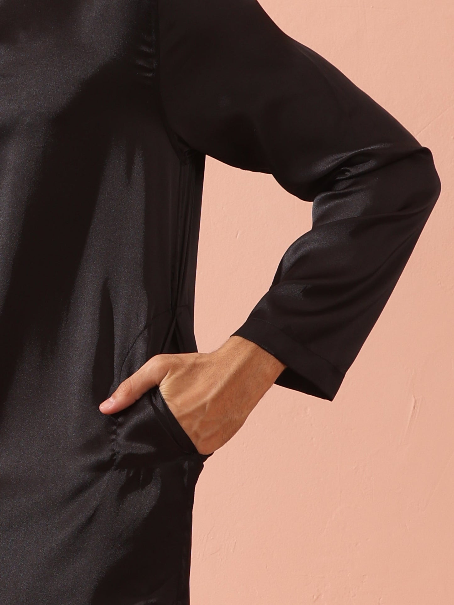 Dhiyona ST Boss Black Satin Kurta with Gold Buttons