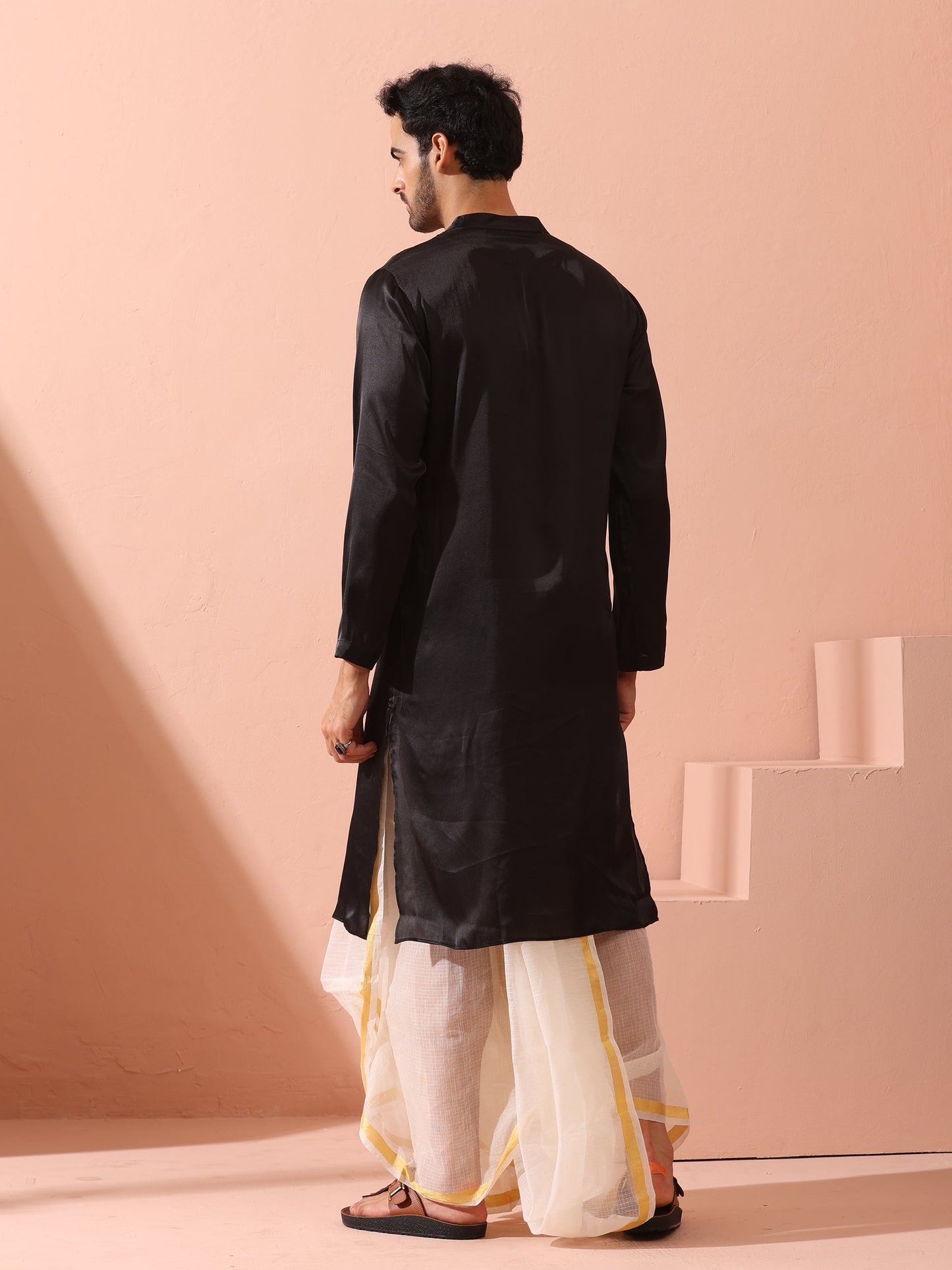 Dhiyona ST Boss Black Satin Kurta with Gold Buttons