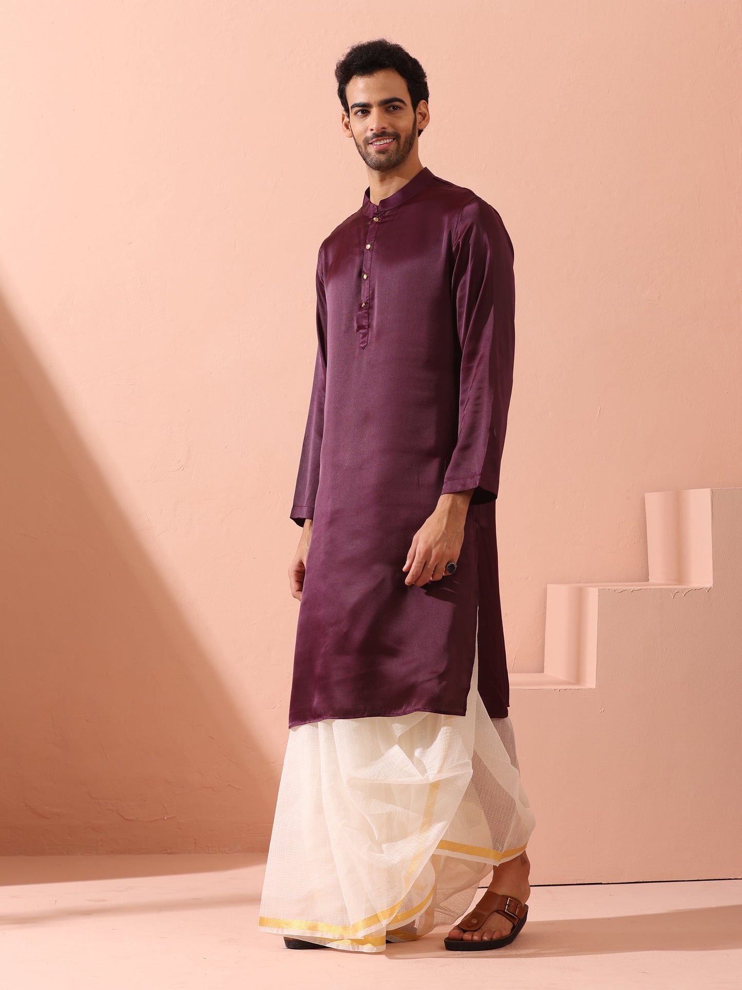 Dhiyona ST Regal Wine Satin with Gold Buttons