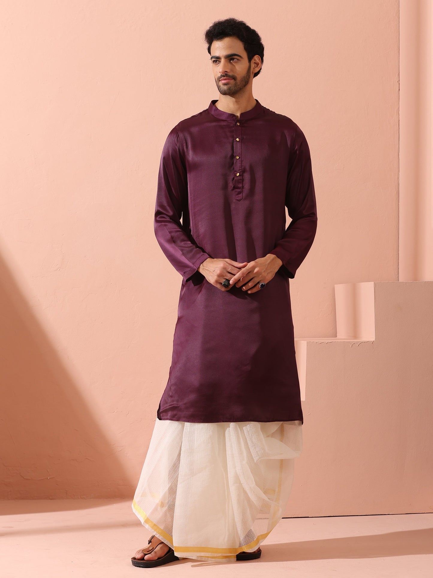 Dhiyona ST Regal Wine Satin with Gold Buttons