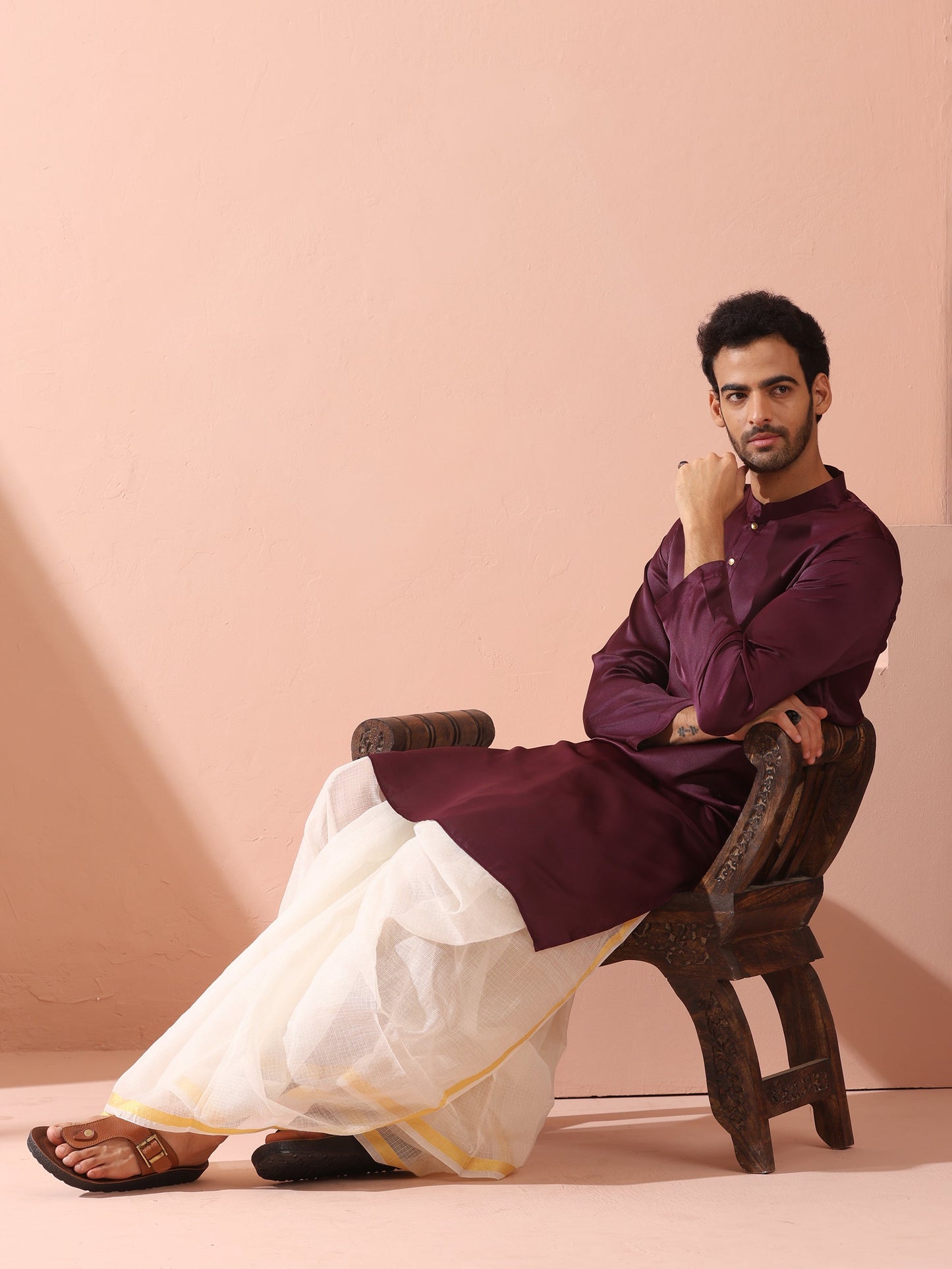 Dhiyona ST Regal Wine Satin with Gold Buttons