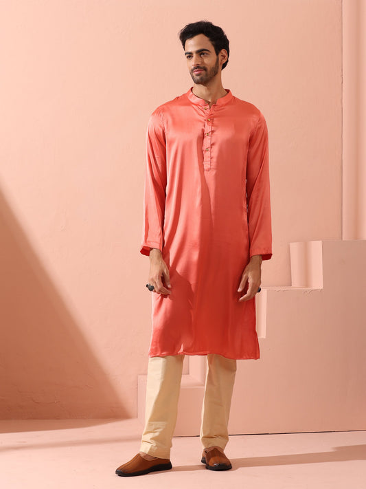 Dhiyona ST Rose Orange Satin Kurta with Gold Buttons