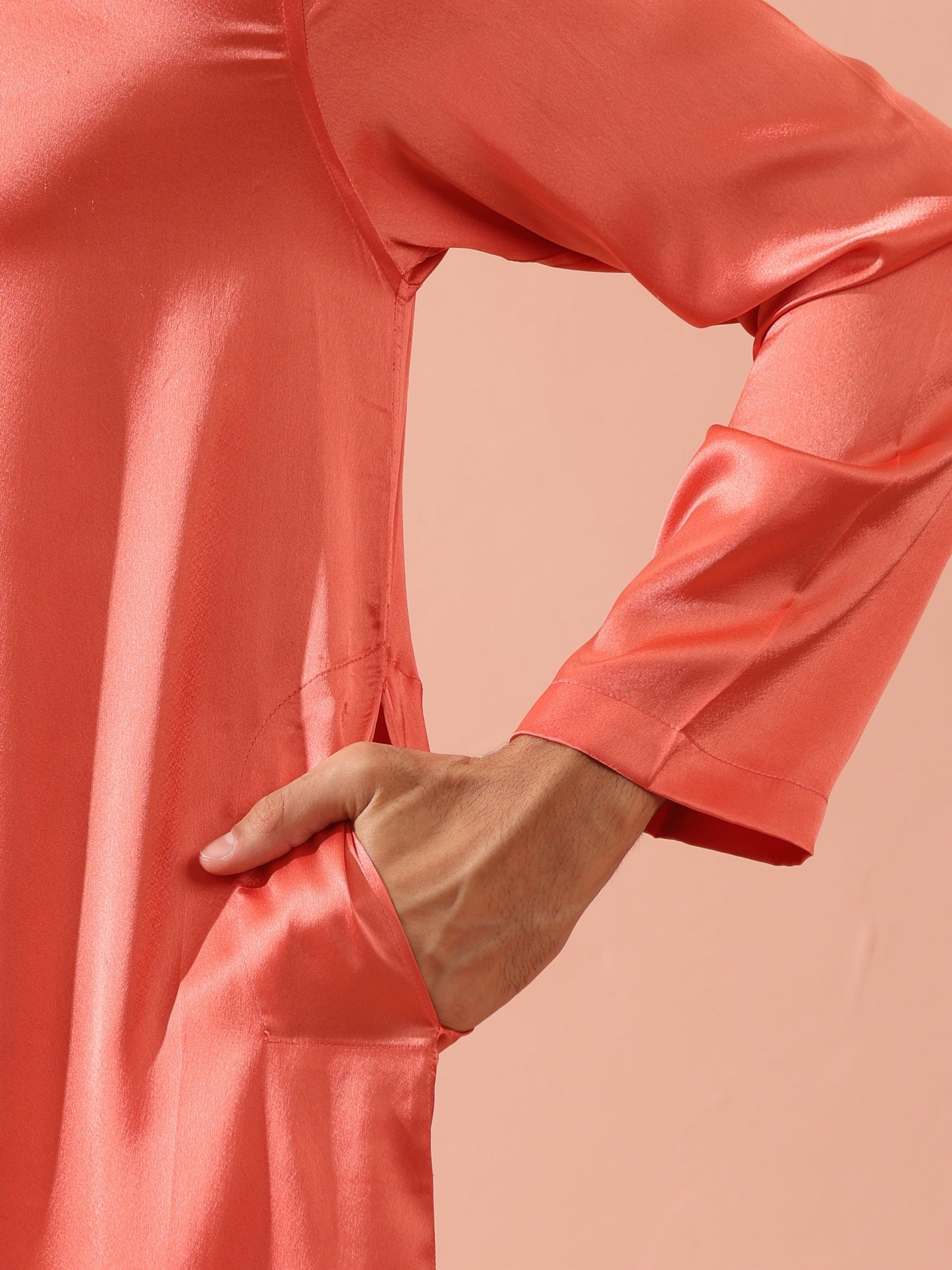 Dhiyona ST Rose Orange Satin Kurta with Gold Buttons