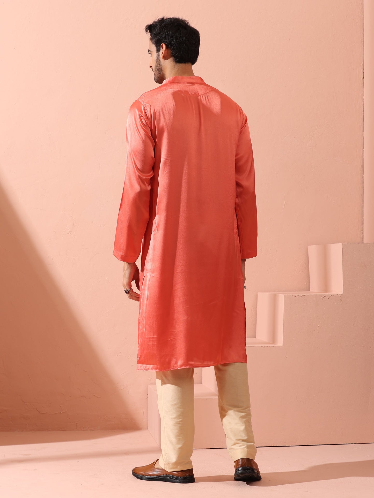 Dhiyona ST Rose Orange Satin Kurta with Gold Buttons