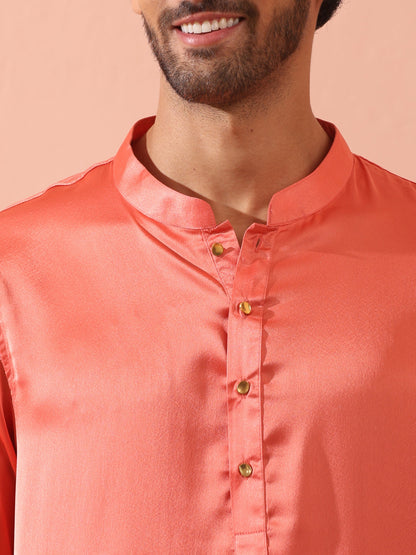 Dhiyona ST Rose Orange Satin Kurta with Gold Buttons