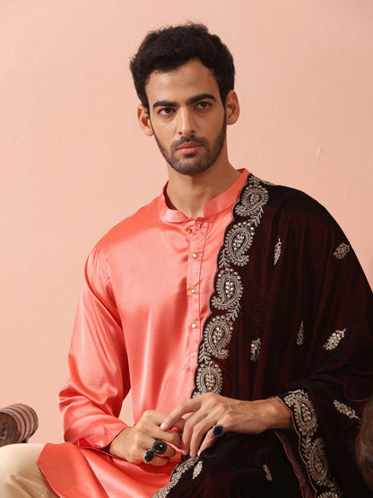 Dhiyona ST Rose Orange Satin Kurta with Gold Buttons