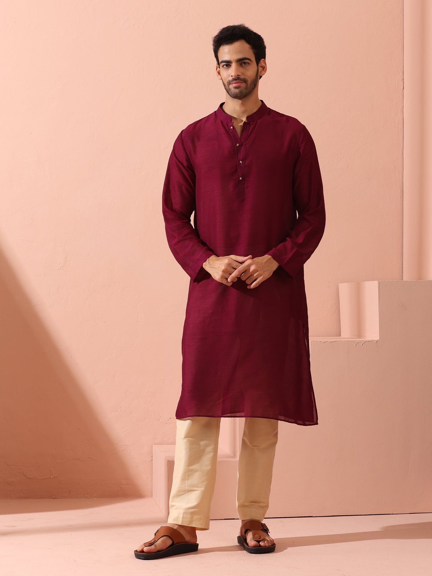 Dhiyona ST Comfort Wine Kurta with Star Buttons