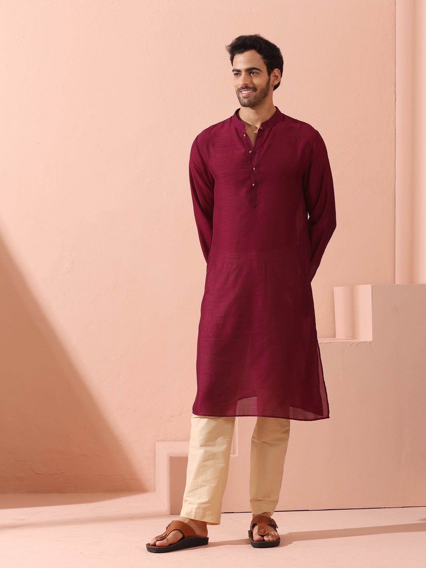 Dhiyona ST Comfort Wine Kurta with Star Buttons