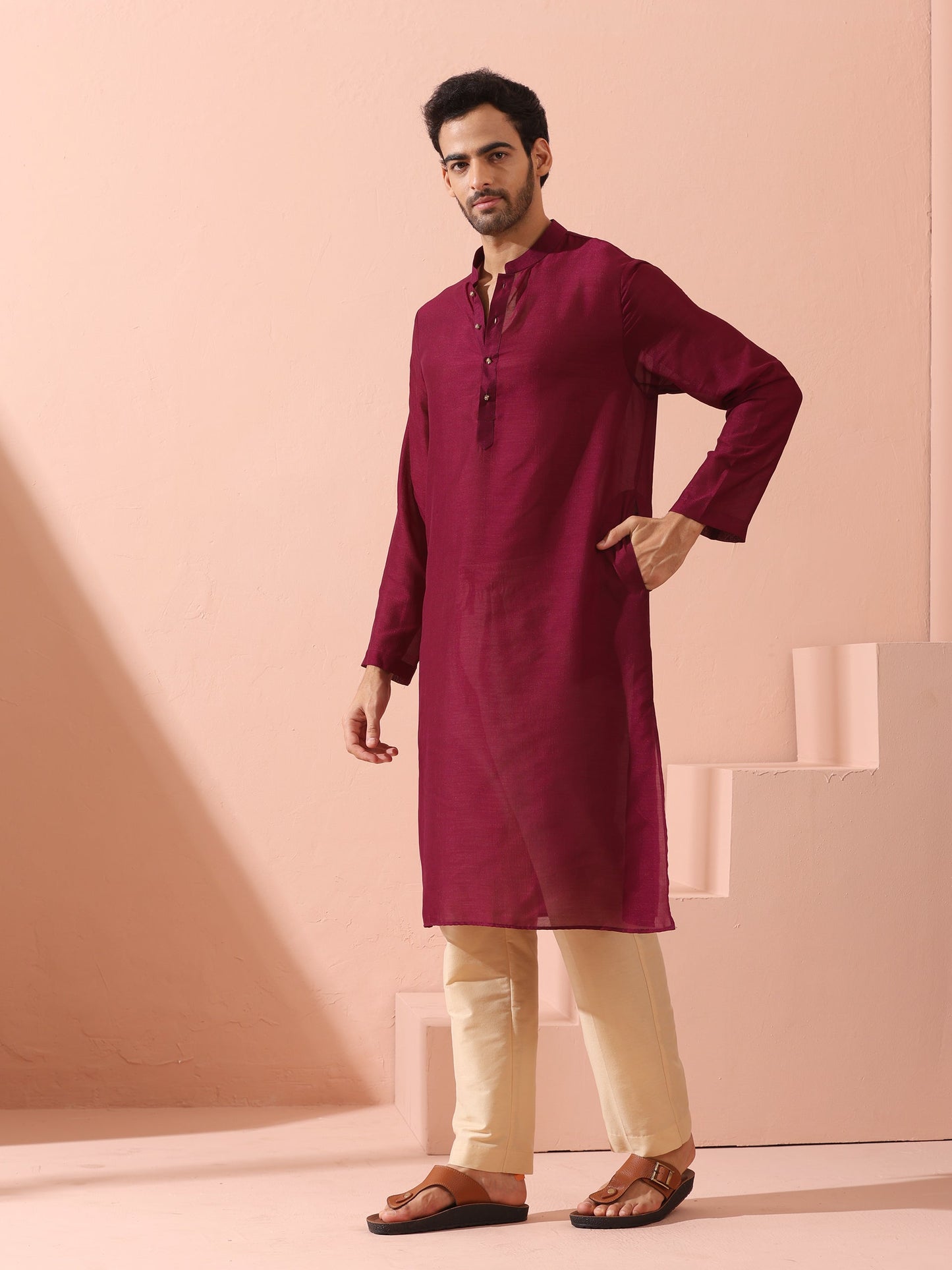 Dhiyona ST Comfort Wine Kurta with Star Buttons