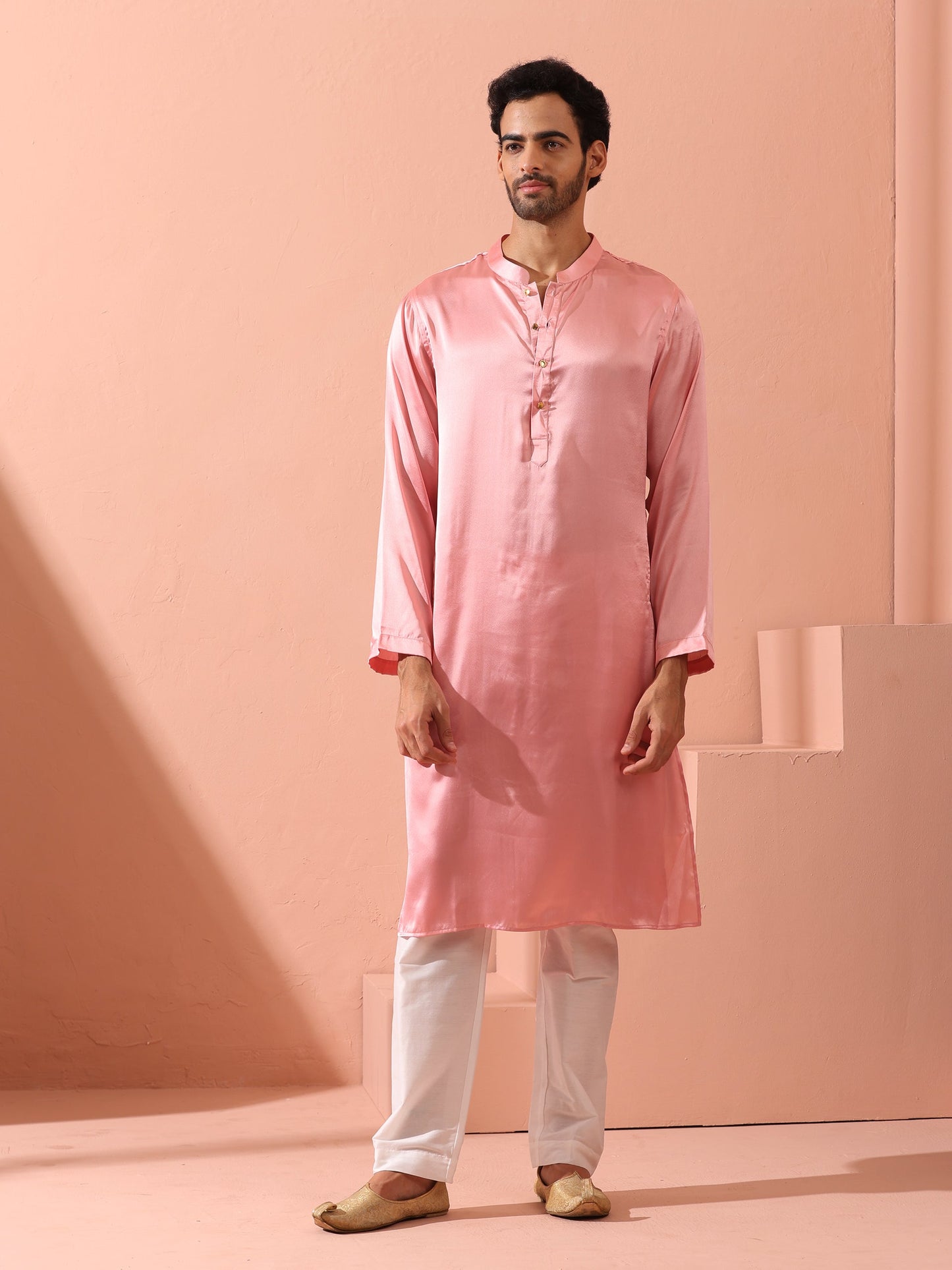 Dhiyona ST Blush Satin Kurta with Gold Buttons