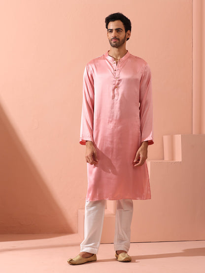 Dhiyona ST Blush Satin Kurta with Gold Buttons