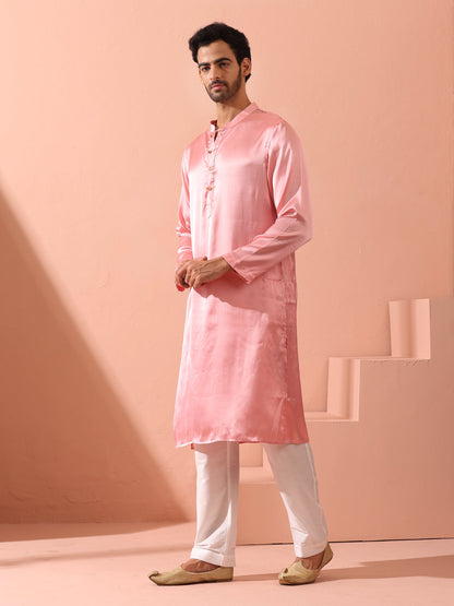 Dhiyona ST Blush Satin Kurta with Gold Buttons