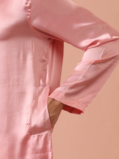 Dhiyona ST Blush Satin Kurta with Gold Buttons
