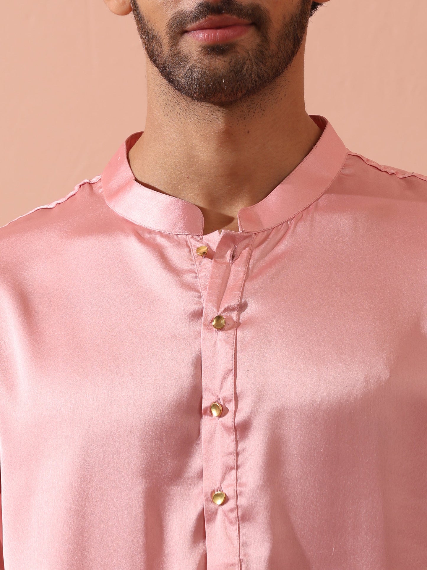 Dhiyona ST Blush Satin Kurta with Gold Buttons