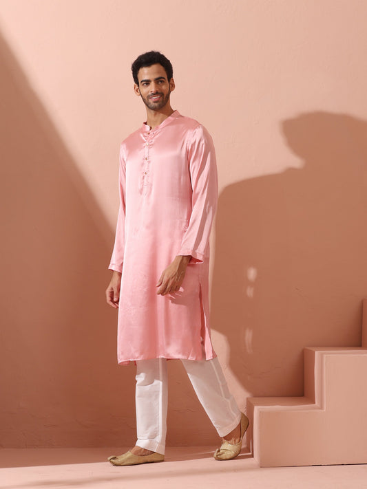 Dhiyona ST Blush Satin Kurta with Gold Buttons