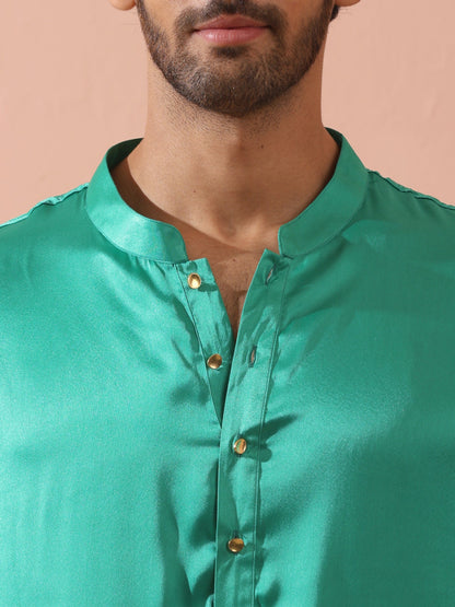 Dhiyona ST Hamilton Green Satin Kurta with Gold Buttons