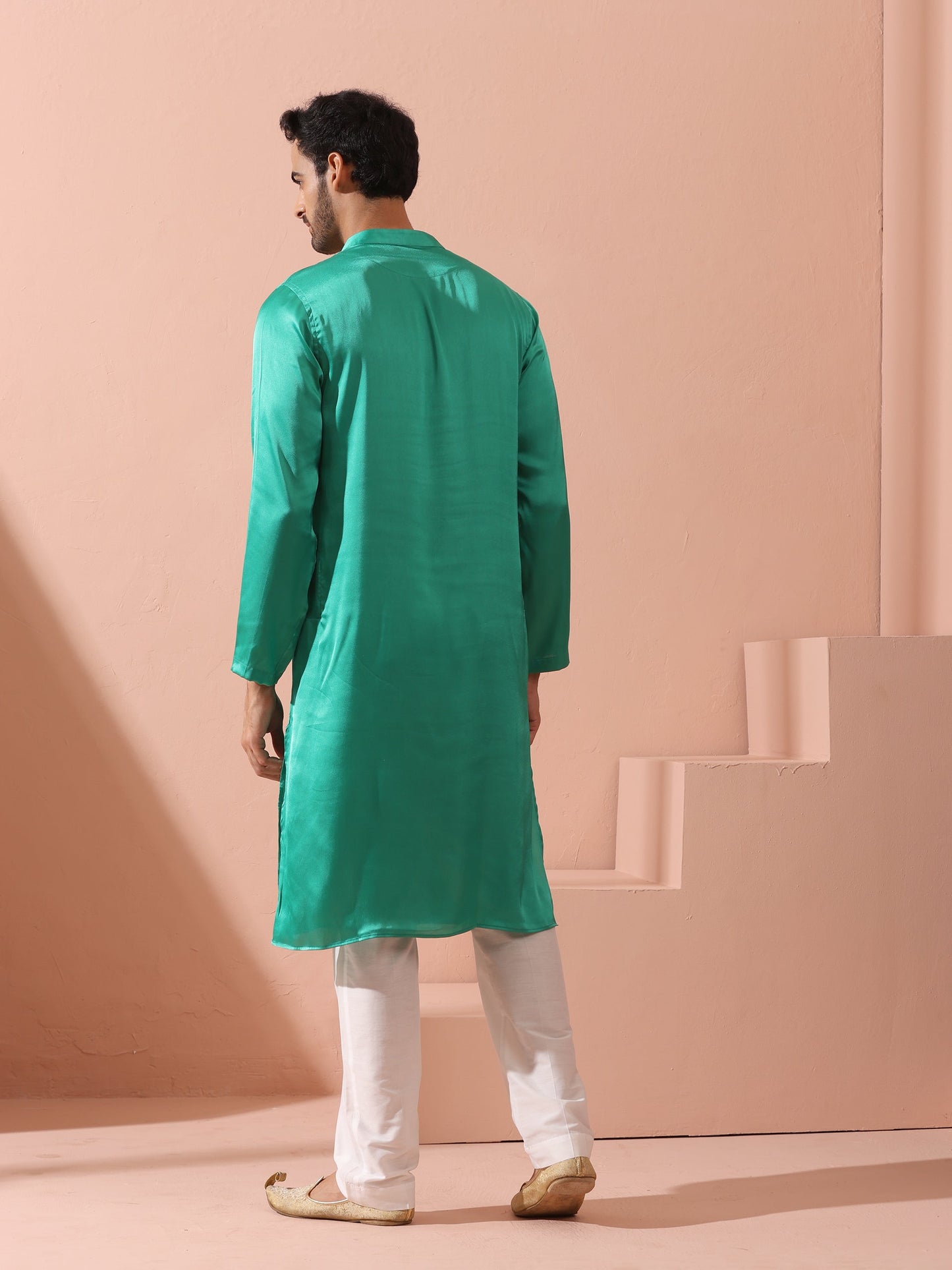 Dhiyona ST Hamilton Green Satin Kurta with Gold Buttons