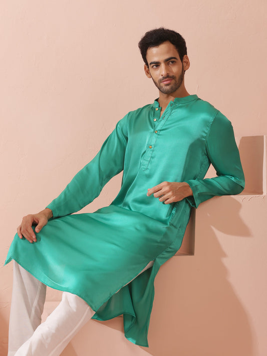 Dhiyona ST Hamilton Green Satin Kurta with Gold Buttons