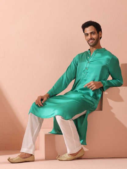 Dhiyona ST Hamilton Green Satin Kurta with Gold Buttons