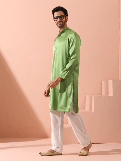 Dhiyona ST Green Apple Satin Kurta with Hidden Placket
