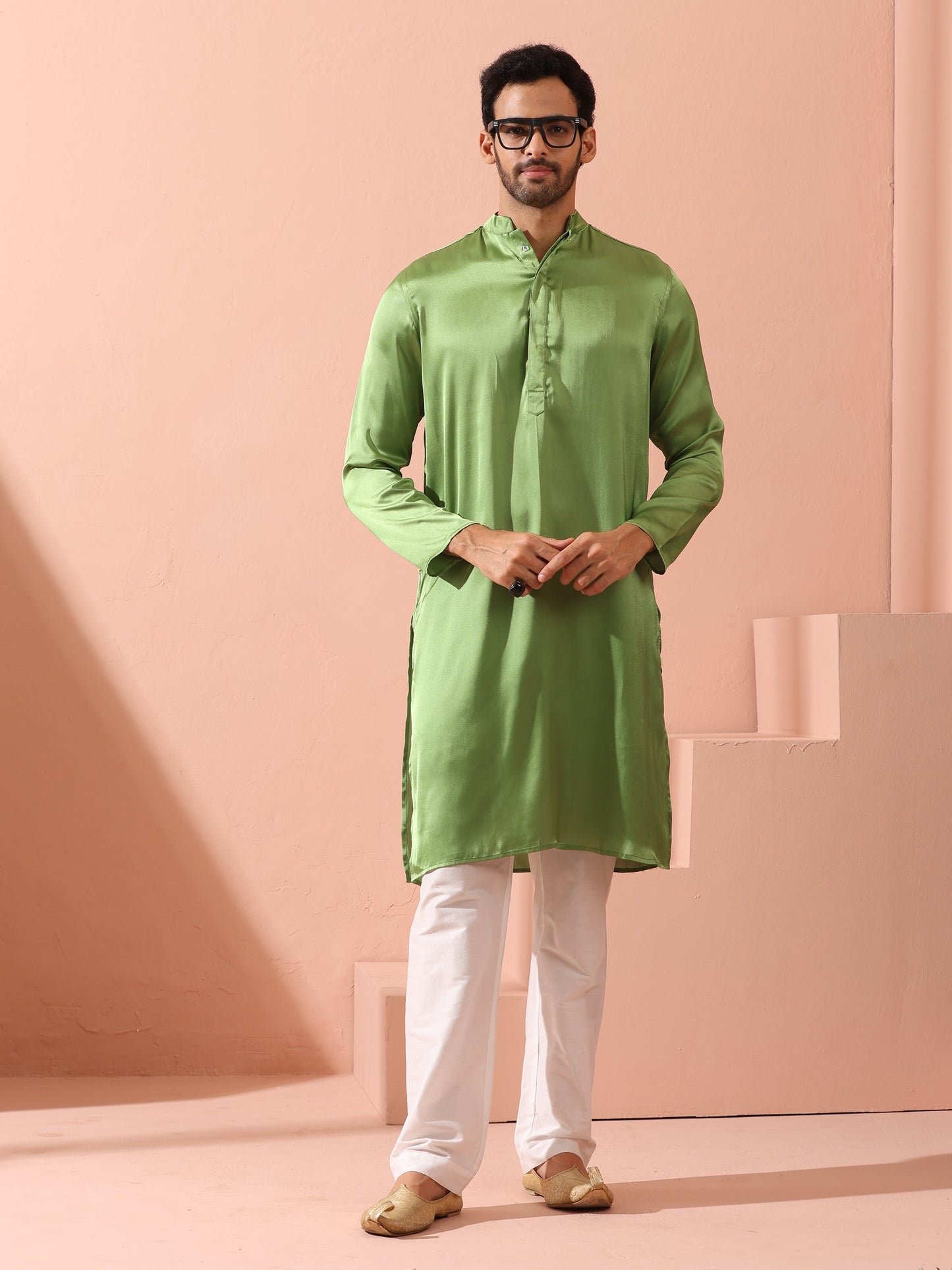 Dhiyona ST Green Apple Satin Kurta with Hidden Placket