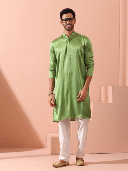 Dhiyona ST Green Apple Satin Kurta with Hidden Placket