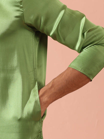 Dhiyona ST Green Apple Satin Kurta with Hidden Placket