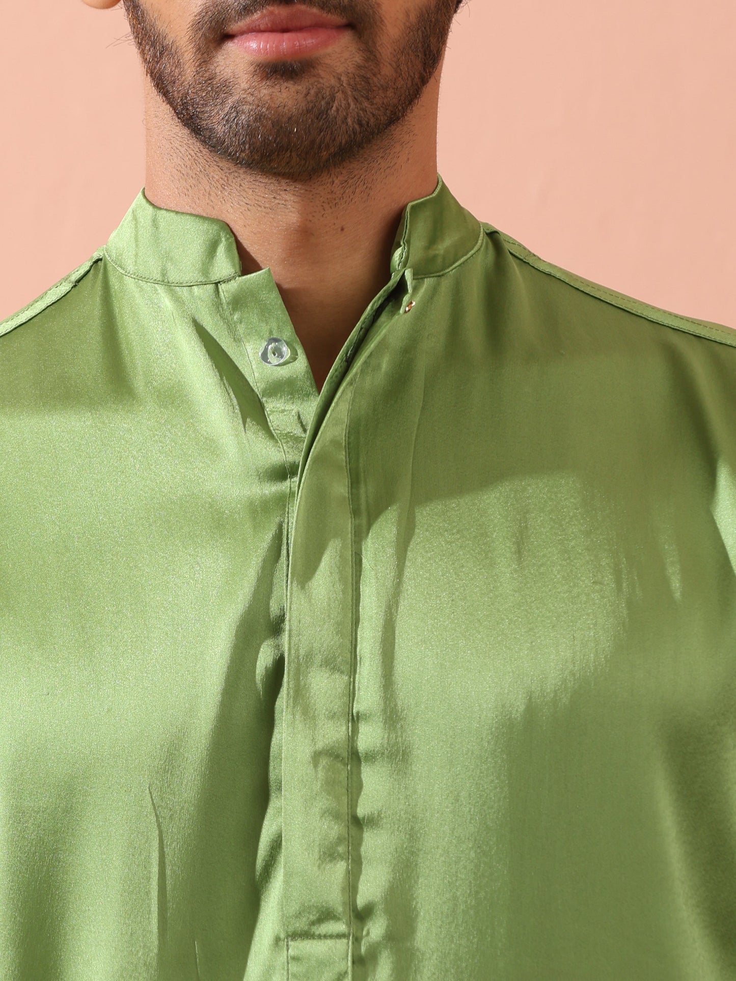 Dhiyona ST Green Apple Satin Kurta with Hidden Placket