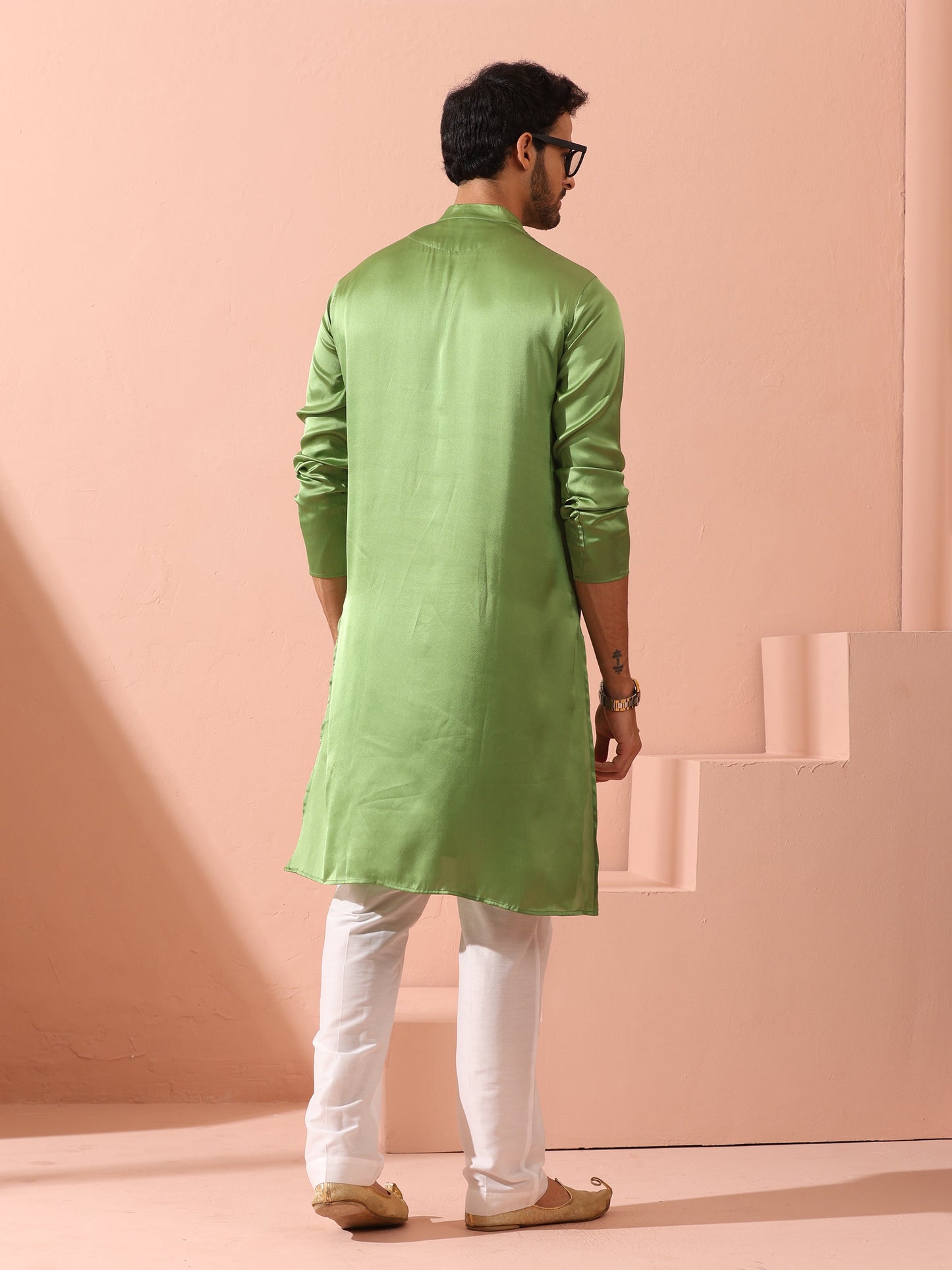 Dhiyona ST Green Apple Satin Kurta with Hidden Placket