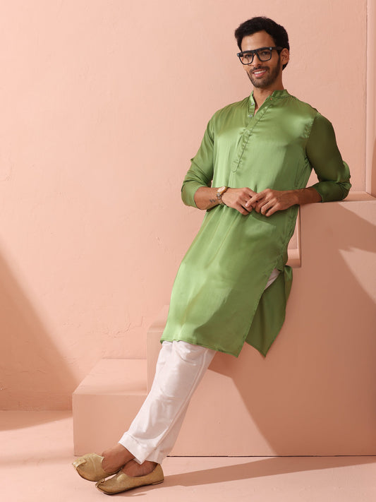 Dhiyona ST Green Apple Satin Kurta with Hidden Placket