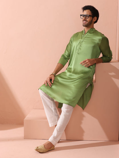 Dhiyona ST Green Apple Satin Kurta with Hidden Placket