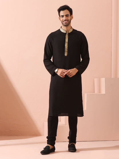 Dhiyona ST Tycoon Black Korean with Gold Placket kurta