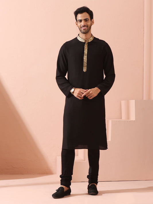 Dhiyona ST Tycoon Black Korean with Gold Placket kurta