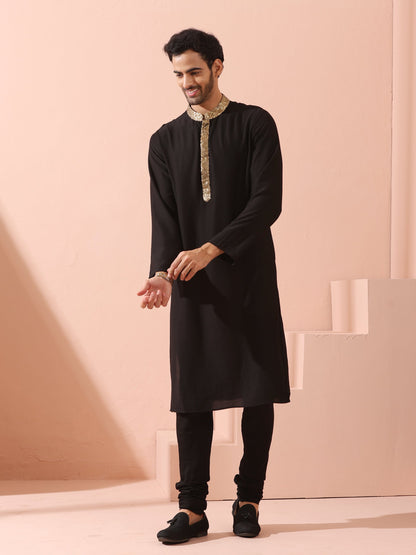 Dhiyona ST Tycoon Black Korean with Gold Placket kurta
