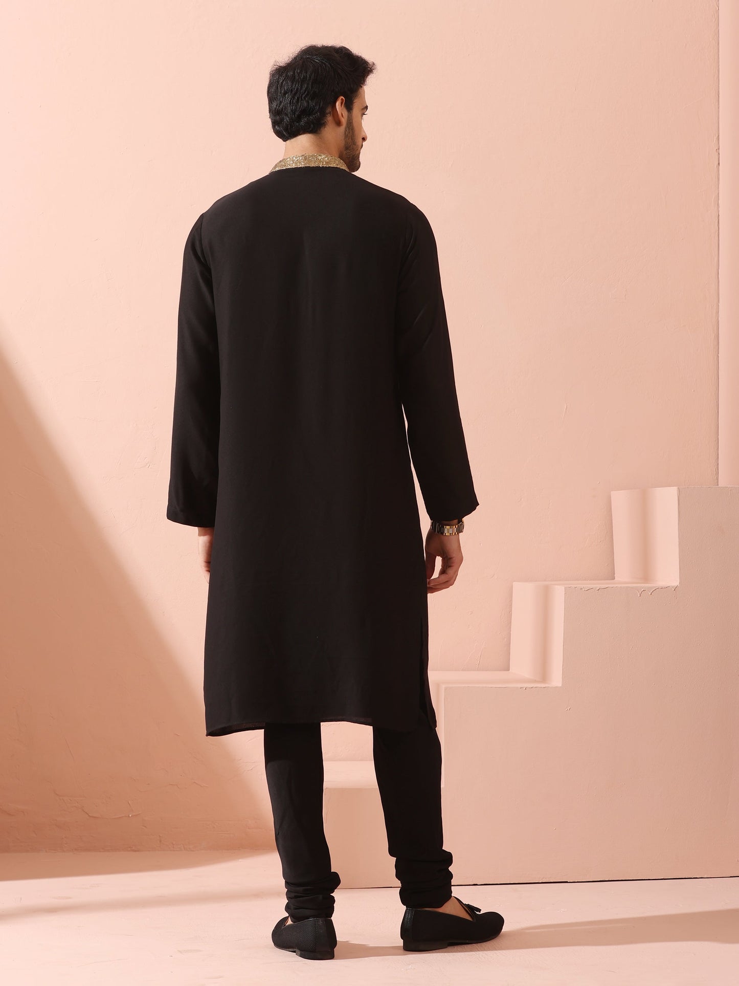 Dhiyona ST Tycoon Black Korean with Gold Placket kurta
