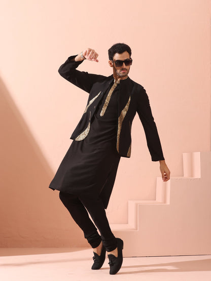Dhiyona ST Tycoon Black Korean with Gold Placket kurta