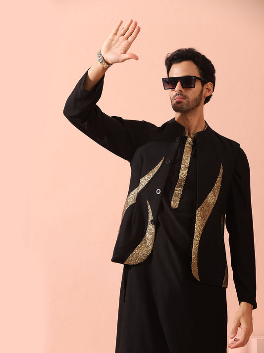 Dhiyona ST Black and Gold Sequin Fire Jacket
