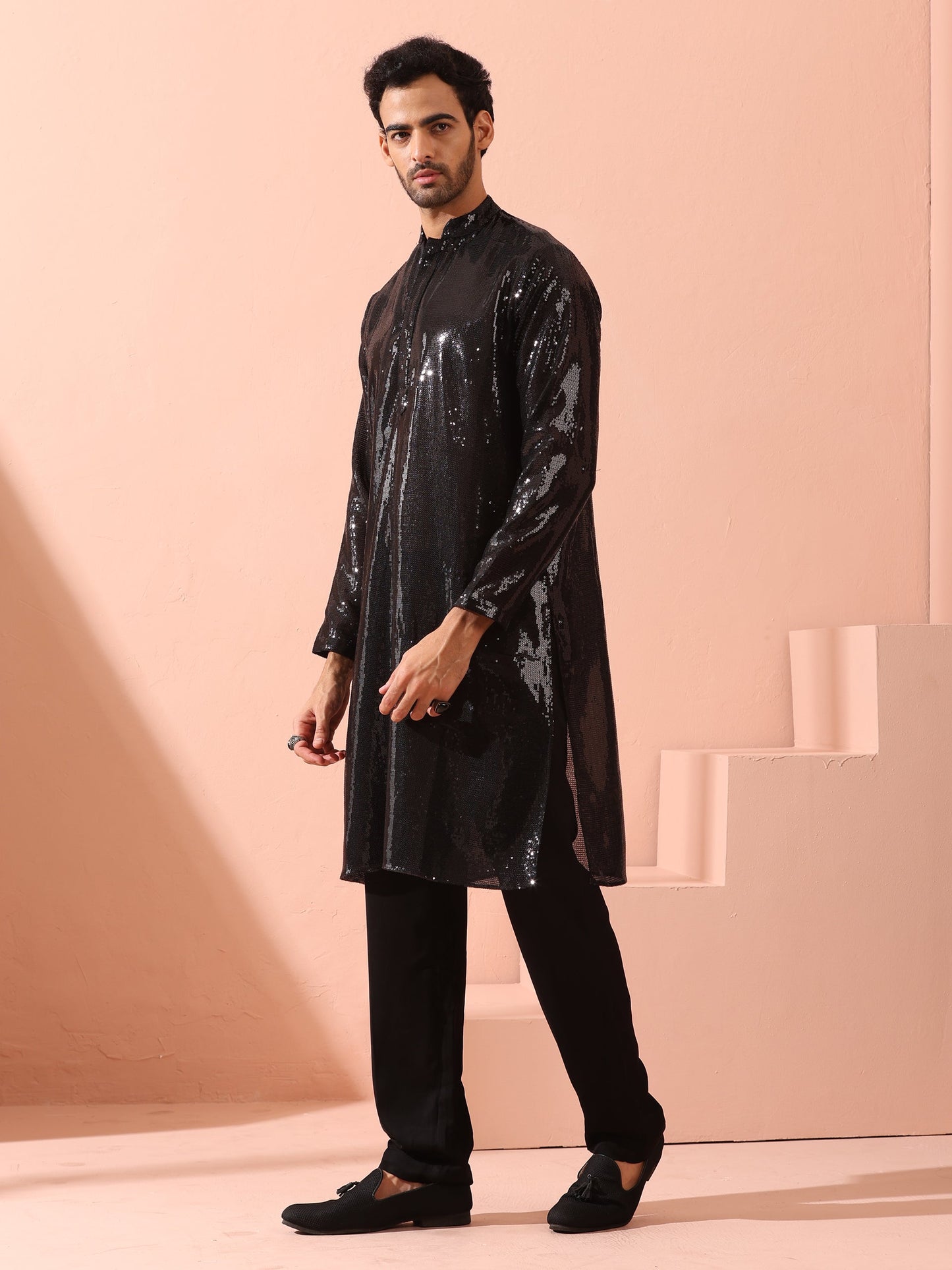 Dhiyona ST Debonair Black Sequin Kurta with Hidden Placket